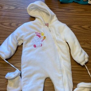 One piece fuzzy snow suit